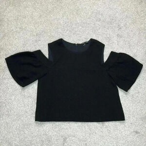 Club Monaco Cold Shoulder Top Sz XS Short Sleeves Black Color Lined Crop